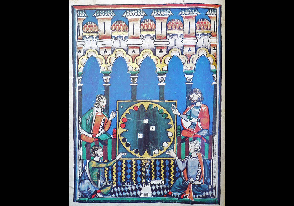 Libro Ajedrez Dados Tablas-Alfonso X Wise-Chest-Manuscript-Illuminated codex-facsimile book-Vicent García Editores-8 Dice Game.